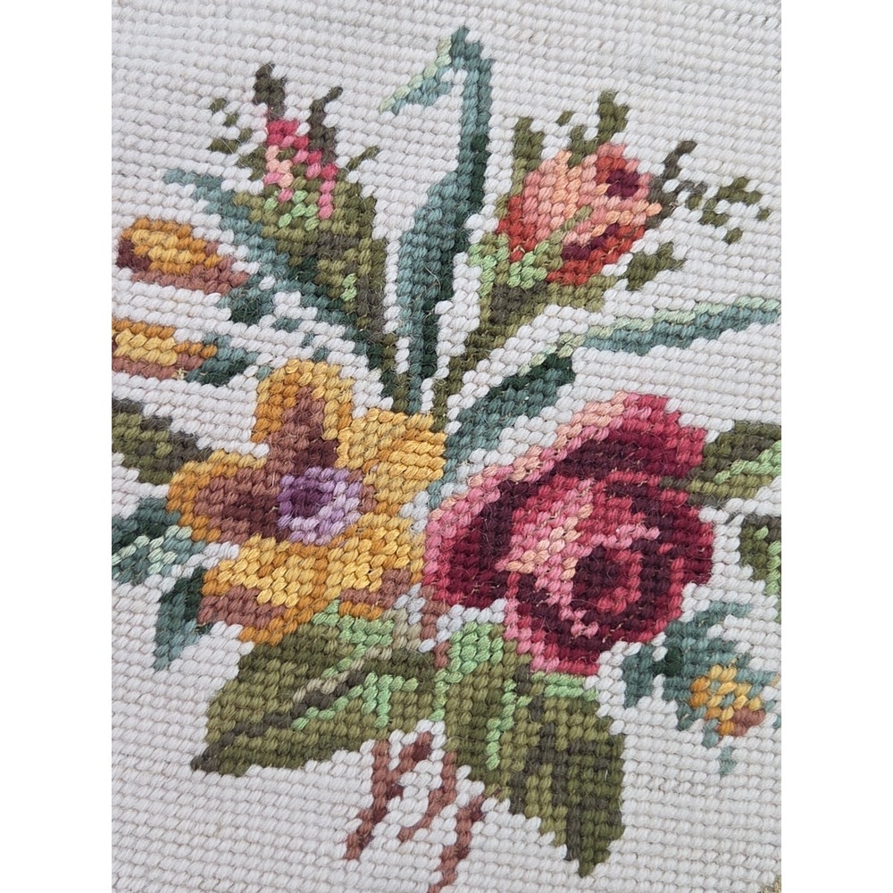 Vtg Victorian Floral Rose Needlepoint Oval Wool Yarn Unframed